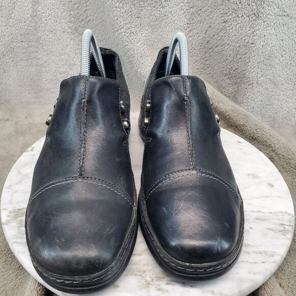 Clarks Shoes Womens Size 8 Black Leather Slip On Clogs - Picture 5 of 10